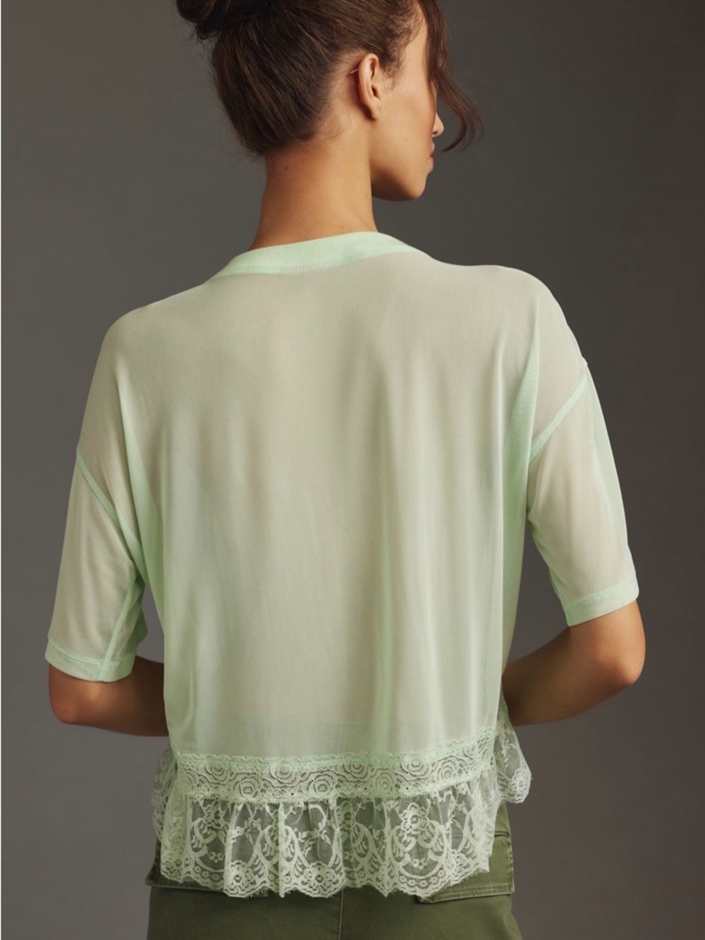 Anthropologie Dolan Short Sleeve Sheer Lace Blouse Mint Green NEW Size Medium - Picture 3 of 9